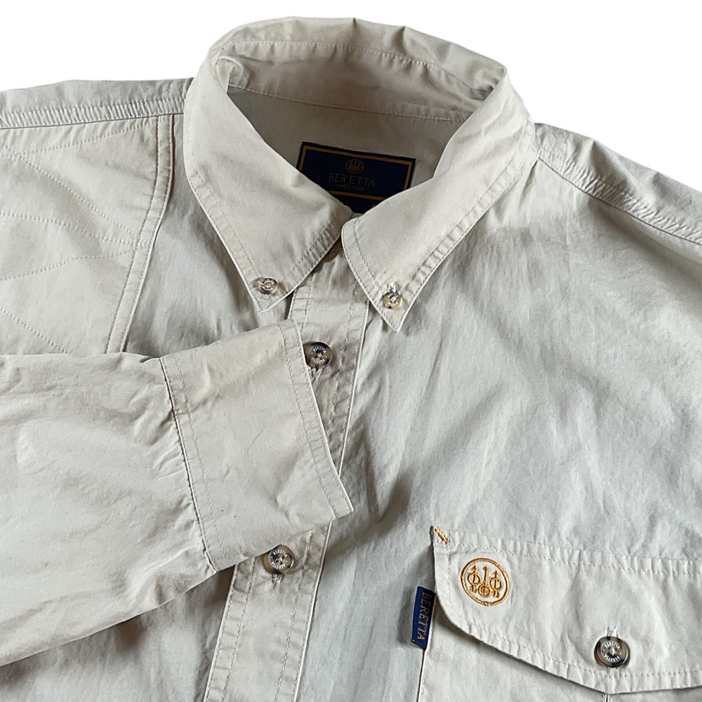 Beretta Long Sleeve Button Up Shirt Tan Cotton Size‎ L Outdoor Field